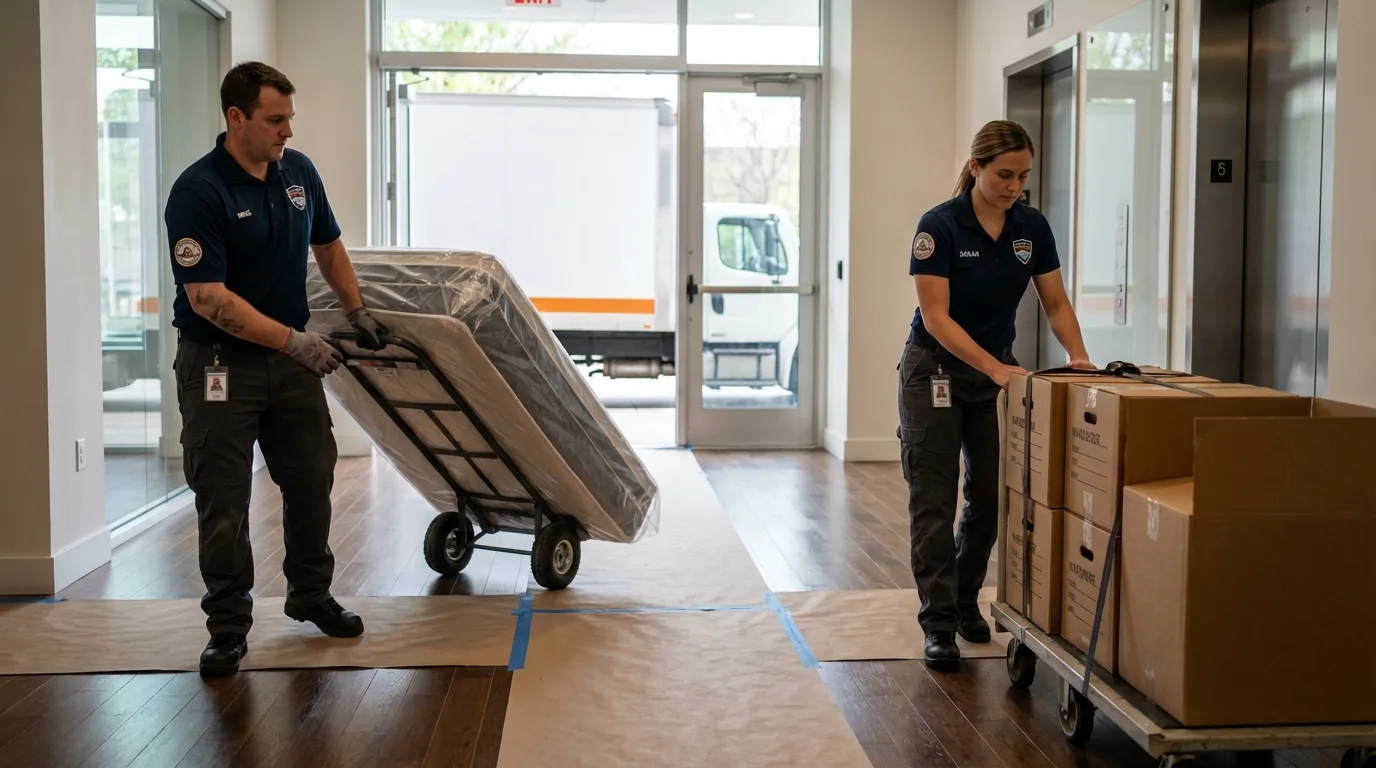 Professional apartment movers loading elevator in Presidio, TX