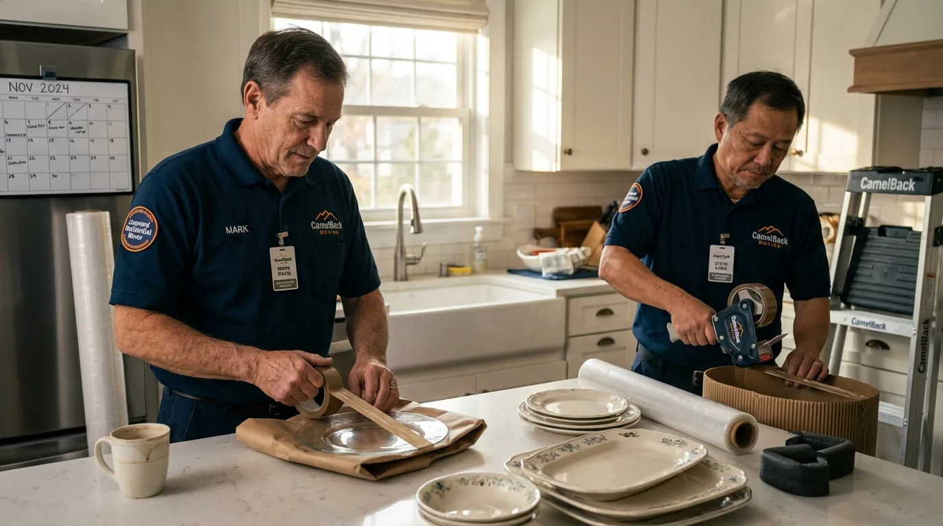 Professional crew packing kitchen dishware in Presidio, TX